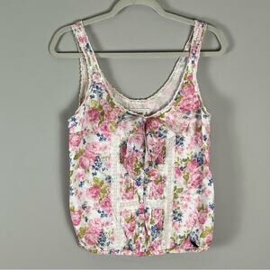 Abercrombie & Fitch Floral Lace Tank Top Y2K Ruffles Women's Medium Vintage